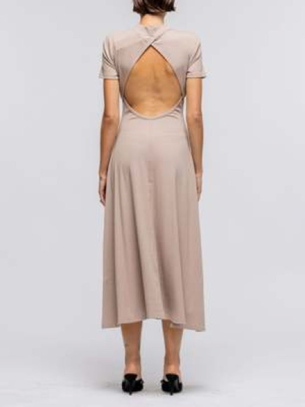 Toit Volant Taupe Open Back Midi Dress